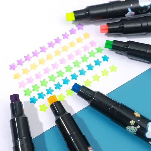 Fancy Cap Multicolour Highlighters Pen with Stamp